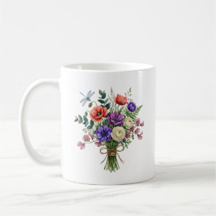 Watercolor Wildflower Bouquet Dragonfly Mug