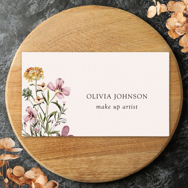 Watercolor Wildflower Bouquet Floral Business Card (Close up)