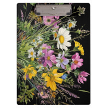 watercolor wildflower bouquet on black background