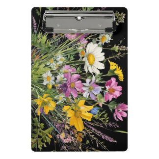 watercolor wildflower bouquet on black background mini clipboard