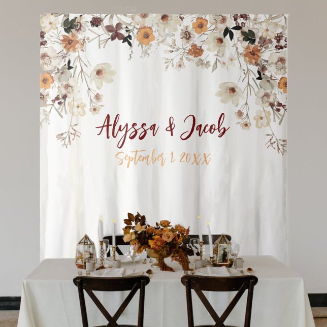 Watercolor Wildflower Bridal Shower Backdrop Tapestry (Creator Uploaded)