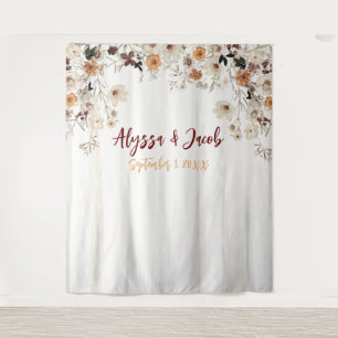 Watercolor Wildflower Bridal Shower Backdrop Tapestry