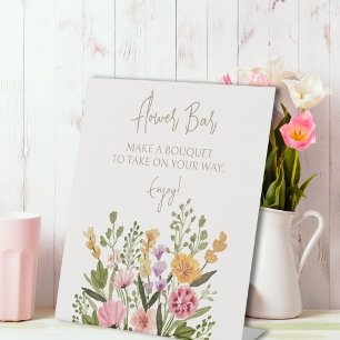 Watercolor Wildflower Bridal Shower Flower Bar Pedestal Sign