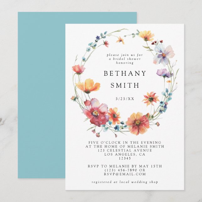 Watercolor Wildflower Bridal Shower Invitation (Front/Back)