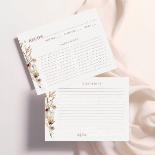 Watercolor Wildflower Bridal Shower Recipe Card