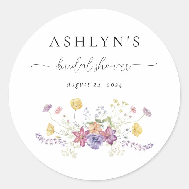 Watercolor Wildflower Bridal Shower Sticker (Front)