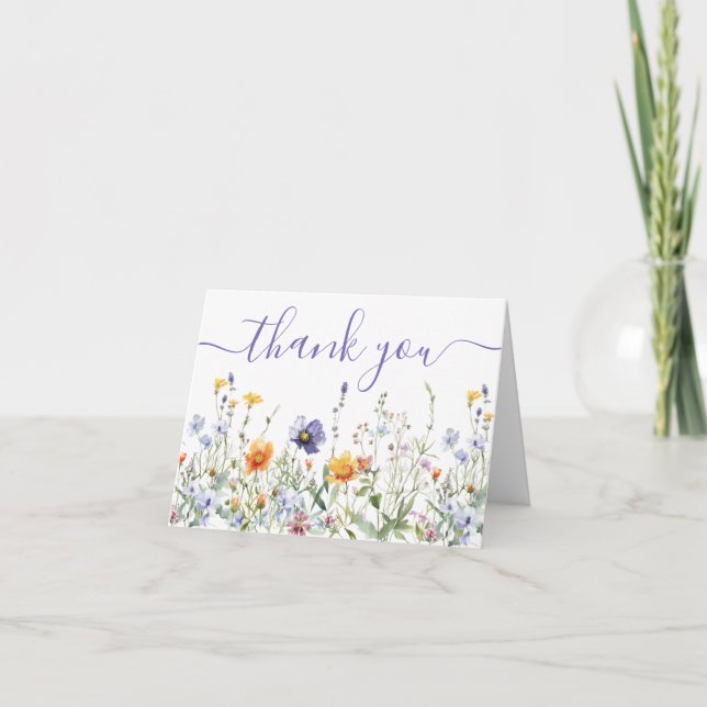 Watercolor Wildflower Bridal Shower Thank You Card (Front)