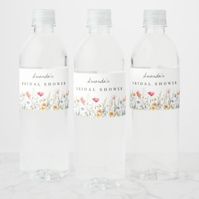 Watercolor Wildflower Bridal Shower Water Bottle Label (Bottles)