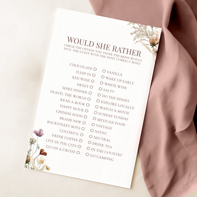 Watercolor Wildflower Bridal Would She Rather Game (Creator Uploaded)