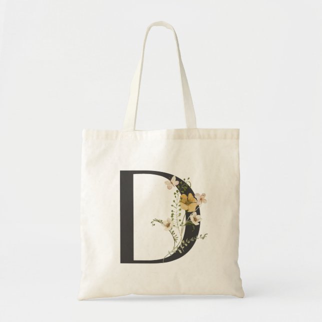 Watercolor Wildflower Bridesmaid Initial "D" Tote Bag (Front)