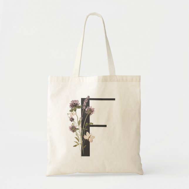 Watercolor Wildflower Bridesmaid Initial "F" Tote (Front)