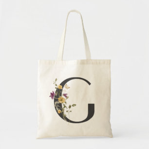 Watercolor Wildflower Bridesmaid Initial "G" Tote Bag