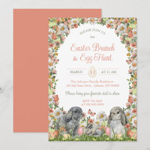 Watercolor Wildflower Bunnies Easter Sunday Brunch Invitation