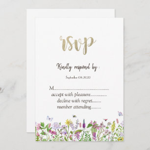 Watercolor Wildflower  Butterflies RSVP  Invitation