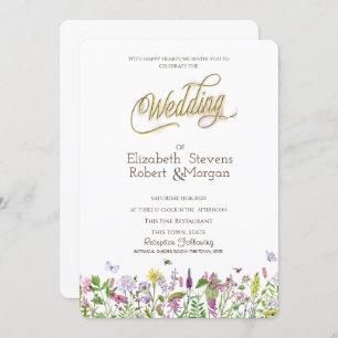 Watercolor Wildflower Butterflies Wedding Invitation