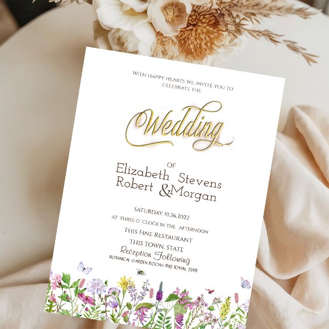Watercolor Wildflower Butterflies Wedding Invitation (Creator Uploaded)