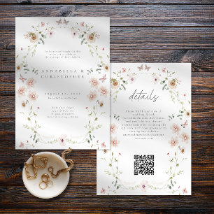 Watercolor Wildflower Butterfly Modern Wedding Invitation