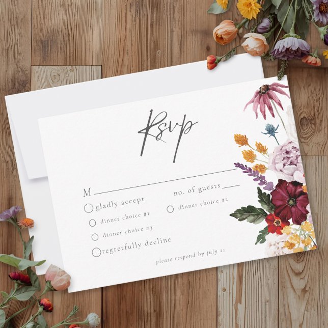 Watercolor Wildflower Butterfly Modern Wedding RSVP Card (Creator Uploaded)