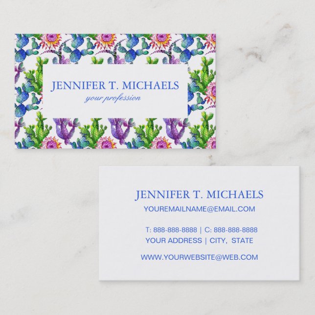 Watercolor Wildflower Cactus Pattern Business Card (Front/Back)