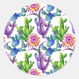 Watercolor Wildflower Cactus Pattern Classic Round Sticker