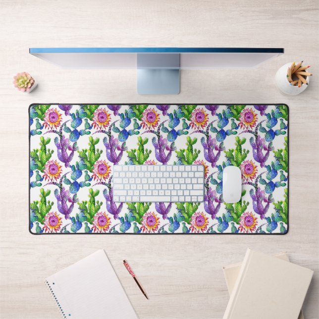Watercolor Wildflower Cactus Pattern Desk Mat (Office 1)