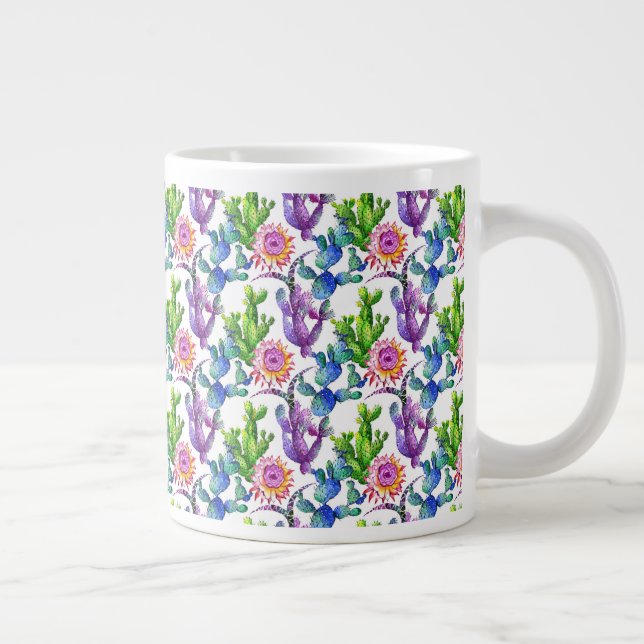 Watercolor Wildflower Cactus Pattern Large Coffee Mug (Right)