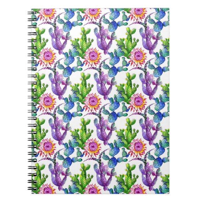 Watercolor Wildflower Cactus Pattern Notebook (Front)