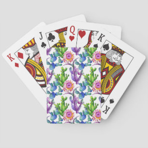 Watercolor Wildflower Cactus Pattern Playing Cards