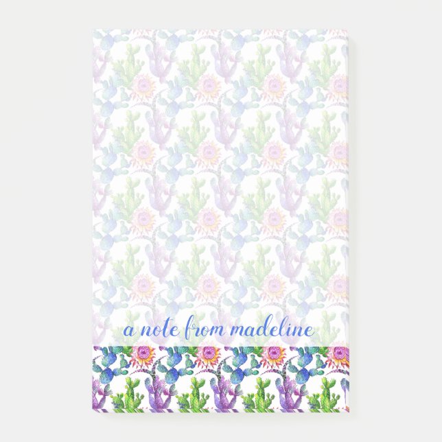 Watercolor Wildflower Cactus Pattern Post-it Notes (Front)