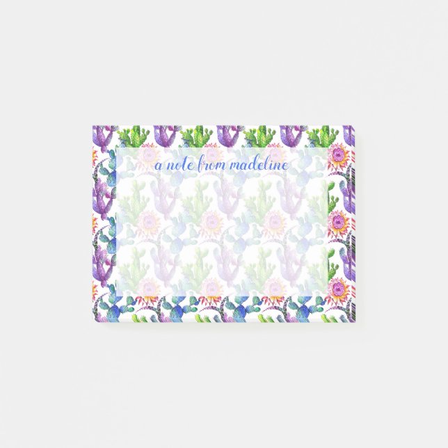 Watercolor Wildflower Cactus Pattern Post-it Notes (Front)