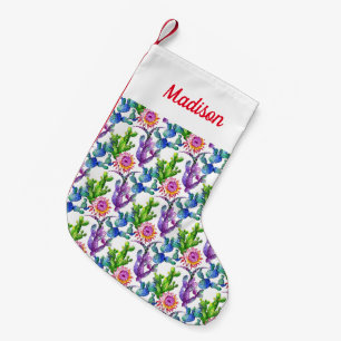 Watercolor Wildflower Cactus Pattern Small Christmas Stocking