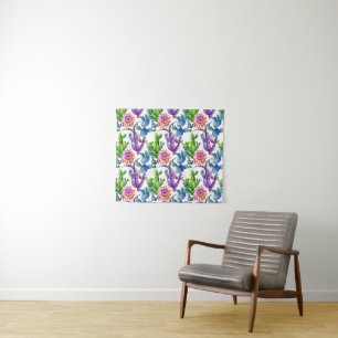 Watercolor Wildflower Cactus Pattern Tapestry