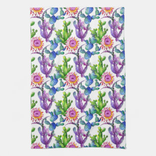 Watercolor Wildflower Cactus Pattern Tea Towel