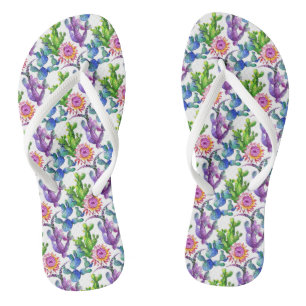 Watercolor Wildflower Cactus Pattern Thongs