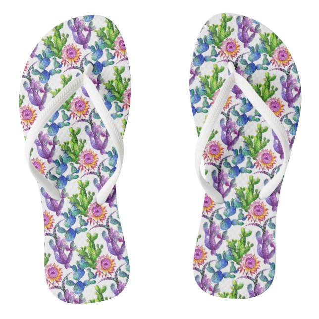 Watercolor Wildflower Cactus Pattern Thongs (Footbed)