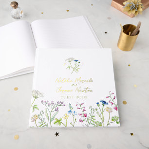 Watercolor wildflower colorful wedding guest book
