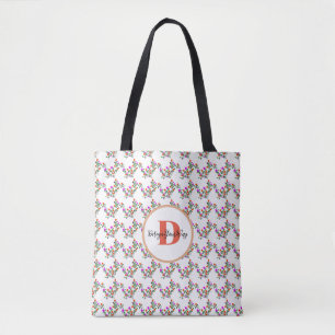 Watercolor Wildflower colourful Monogram Gift Tote Bag