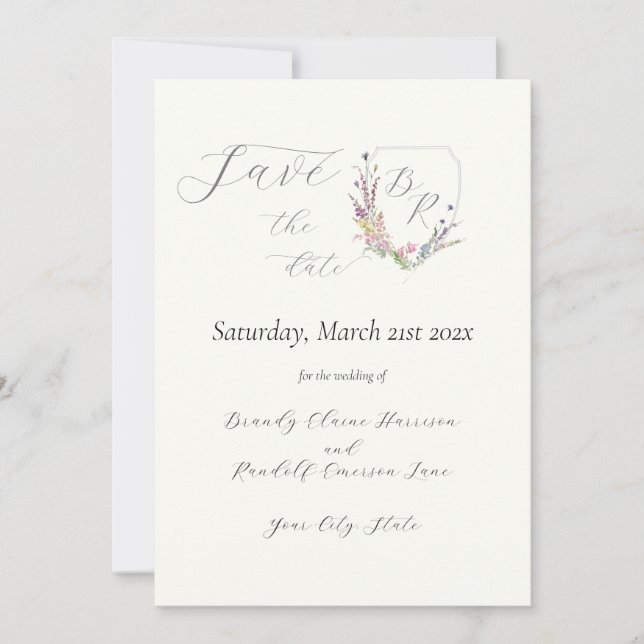 Watercolor Wildflower Crest Save The Date (Front)