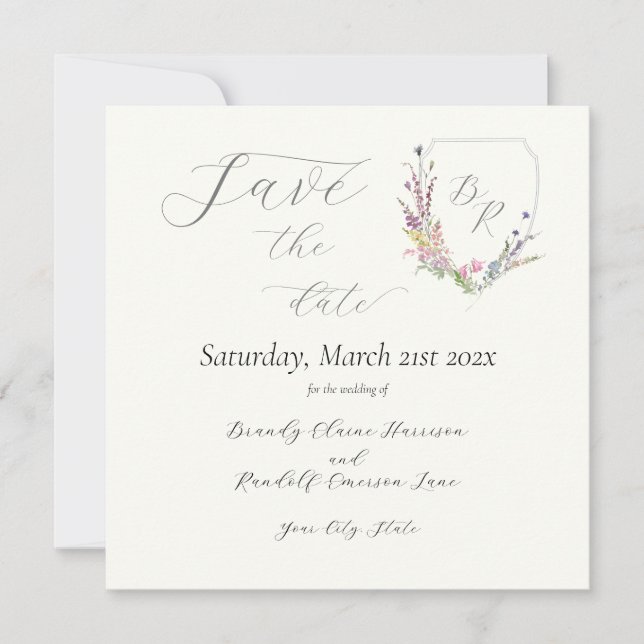 Watercolor Wildflower Crest Save The Date (Front)