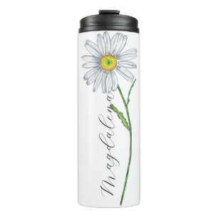 Watercolor Wildflower Daisy Elegant Script Name Thermal Tumbler