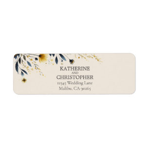 Watercolor Wildflower Elegant Beige Wedding Return Return Address Label