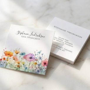 Watercolor Wildflower Elegant Calligraphy Square Business Card