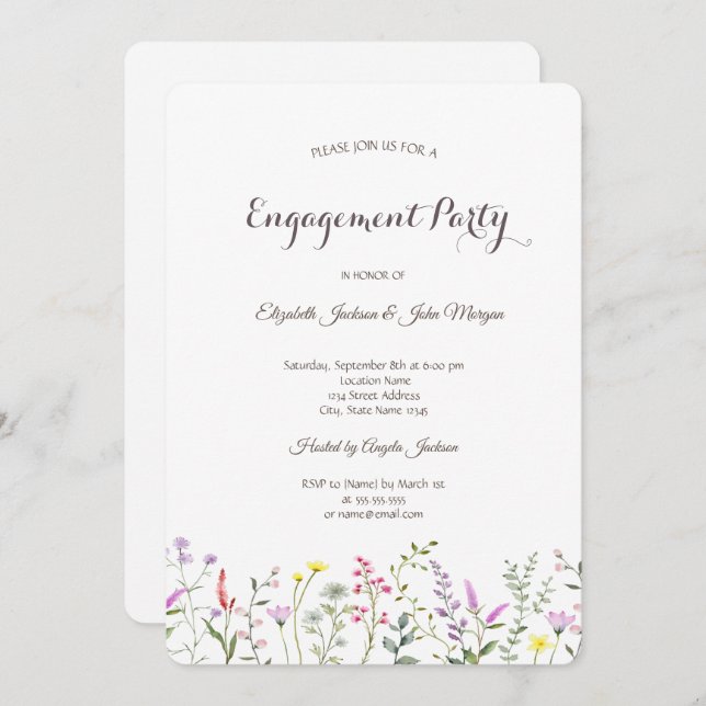 Watercolor Wildflower Engagement  Invitation (Front/Back)