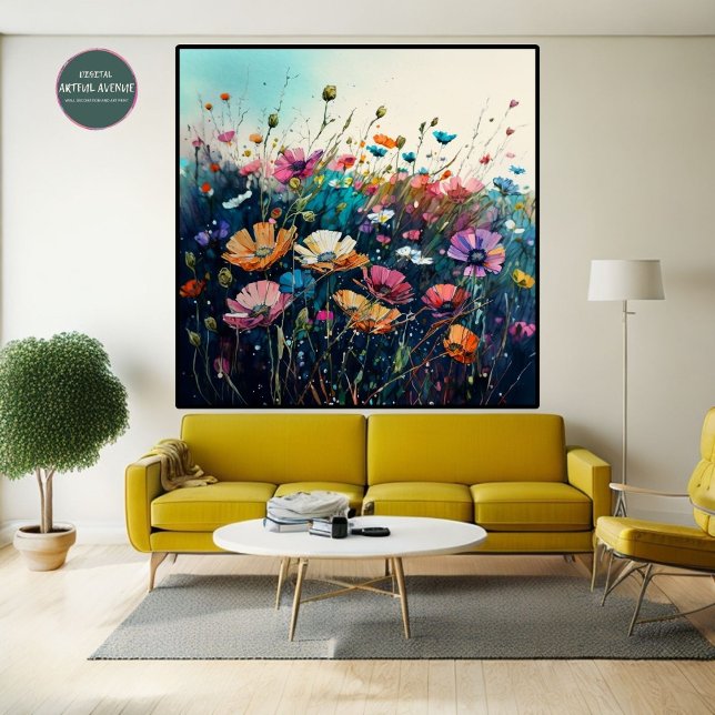 Watercolor Wildflower Field 1:1 Poster Wall Art (Watercolor Wildflower Field 1:1 Poster Wall Art - Effortlessly transform your living space with this)