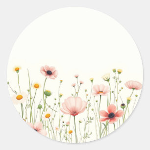 Watercolor Wildflower Field on Pale Ivory Classic Round Sticker