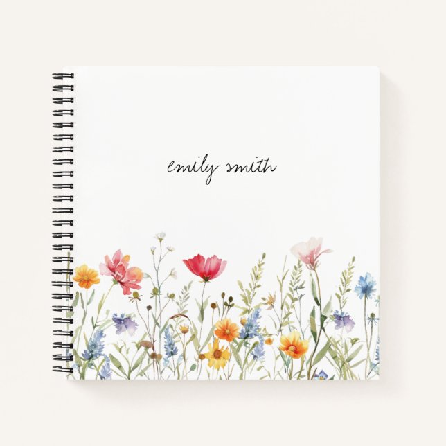 Watercolor Wildflower Field Personalised Notebook (Front)