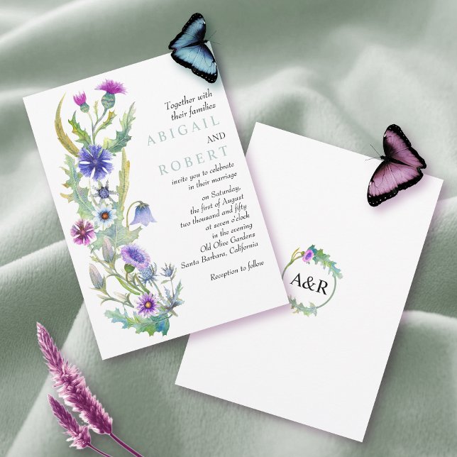 Watercolor wildflower floral arrangement wedding invitation (Creator Uploaded)