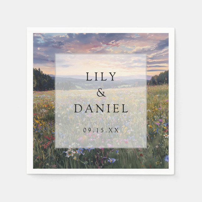 Watercolor Wildflower Floral Meadow Wedding Napkin (Front)