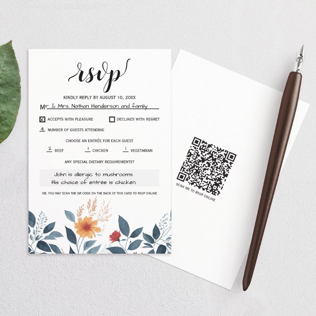 Watercolor Wildflower Floral Modern QR Code RSVP Card (Simplify wedding RSVPs with our QR code feature, ensuring easy and hassle-free responses.)
