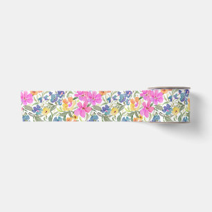 Watercolor Wildflower Floral - Pastel Pink Purple Satin Ribbon